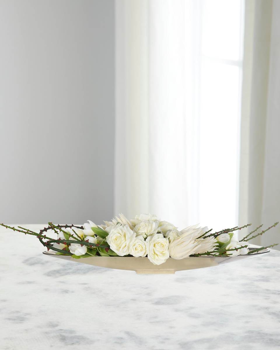 Rose Protea 47" Faux Floral Arrangement in a Metal Boat